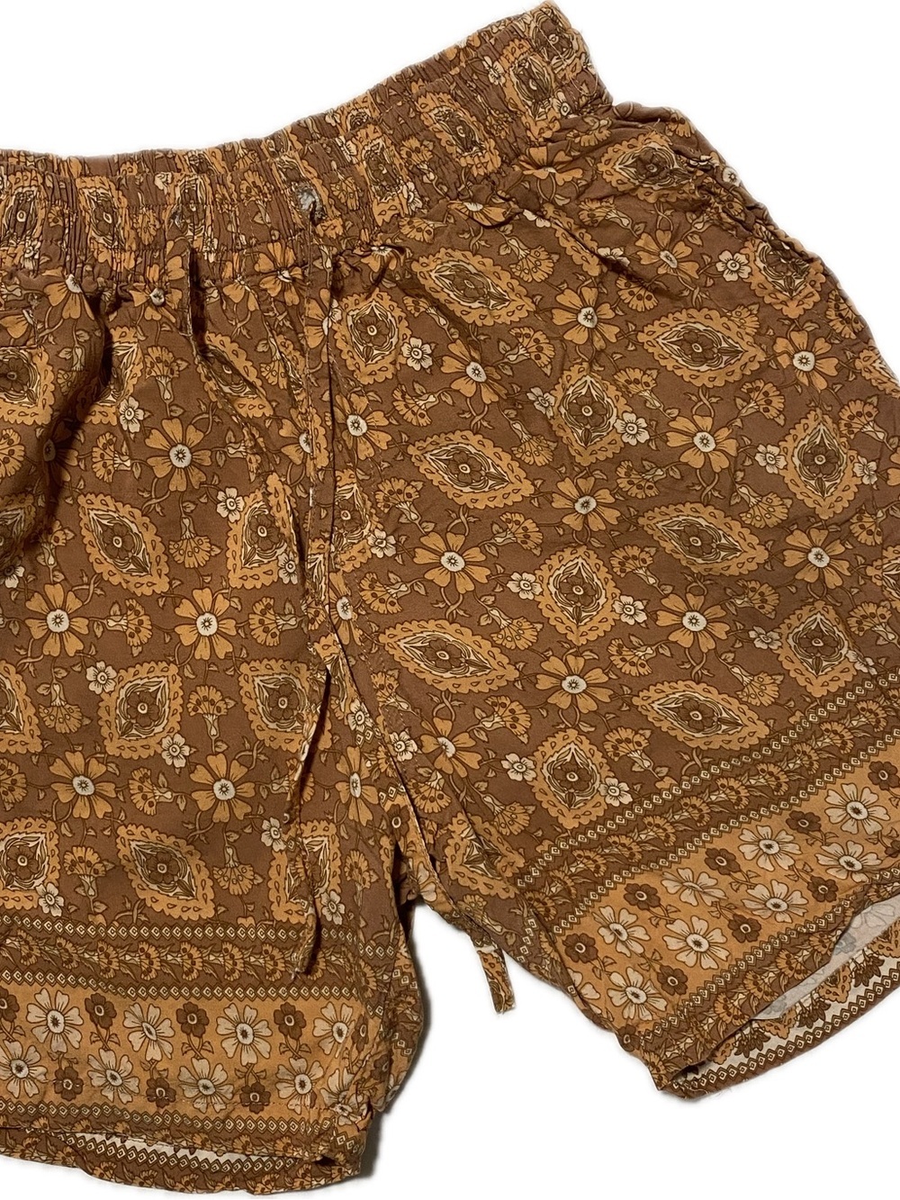 Boho High-Waist Brown Floral Print Elastic Shorts